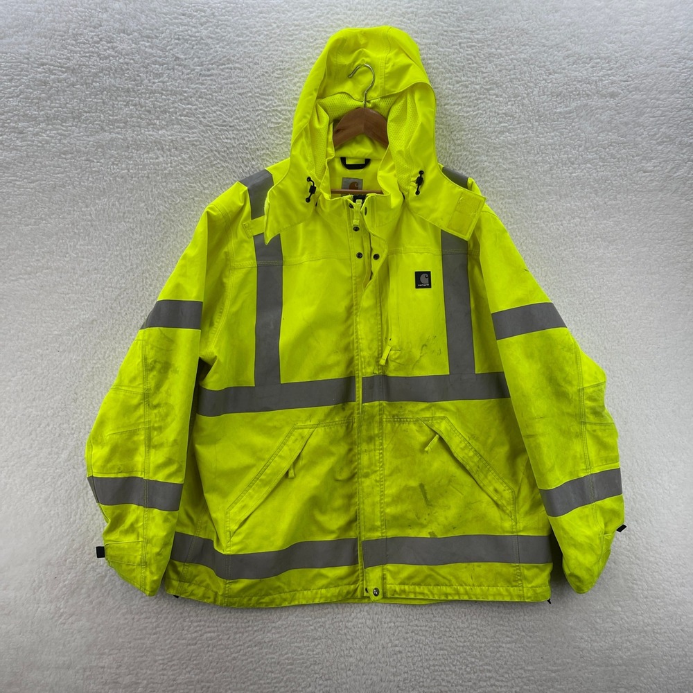 Carhartt Jacket Mens 2XLT Yellow Class 3 High Visibility Waterproof Reflective